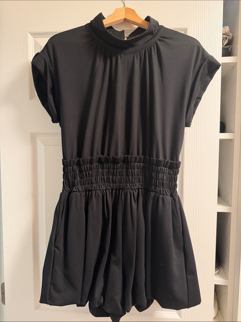 Maeve Black Smocked Waist ROMPER